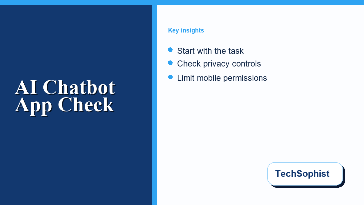 Mobile user comparing AI chatbot apps with privacy and feature checklists