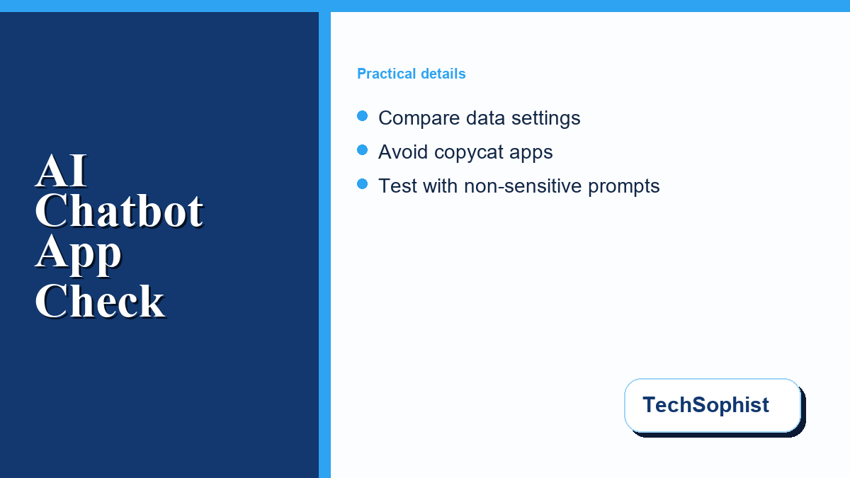 Checklist for comparing AI chatbot app privacy settings and permissions