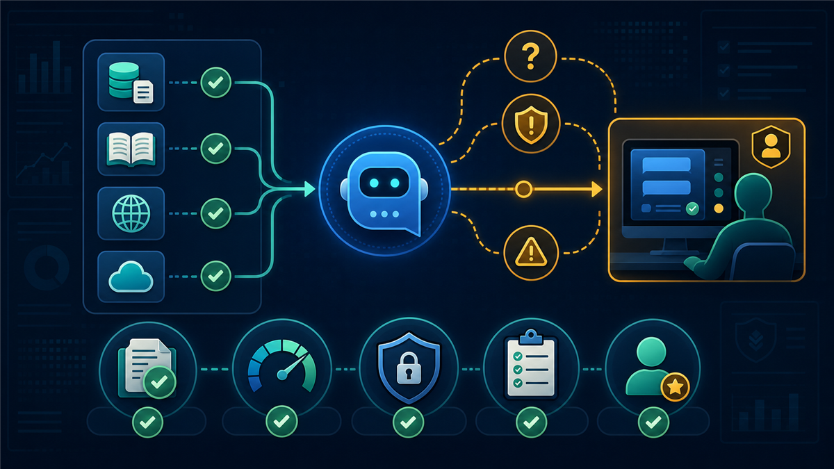 Human handoff checklist for AI-assisted social messaging covering approved sources, low confidence, sensitive topics, and review ownership.