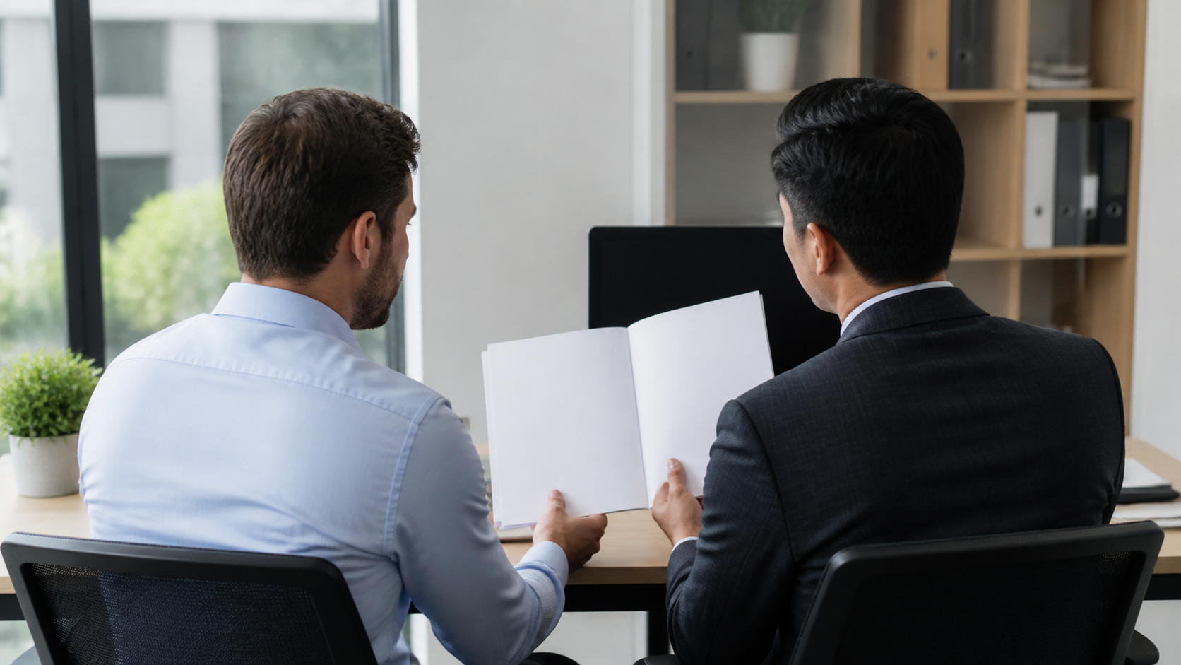 Technical services professionals reviewing a transition handoff